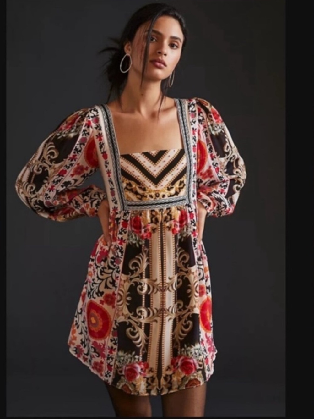 BOGO! Anthropologie Nikasha Smocked Floral Mini Dress Embroidered Size XS